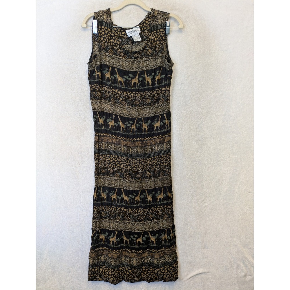 Just‎ In Thyme Maxi Dress Women's 16 Black Giraffe Print Crinkle Sleeveless
